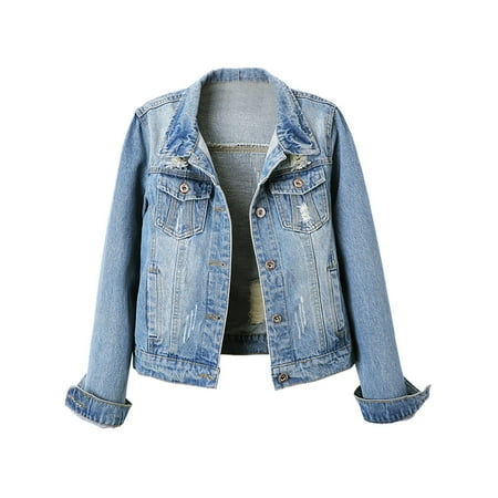 Ruyang Denim Jacket for Women 2024 Women's Denim Jacket Ripped Long Sleeve Multi Pocket Denim Jacket Leather Jacket Women