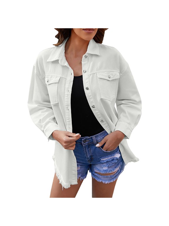 Denim Jacket for Women 2024 Women's Solid Color Washed Denim Jacket Casual Long Jacket Plus Size Ski Coats for Women 4x