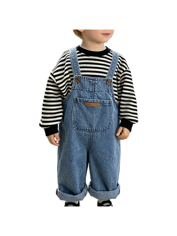 Denim Overalls for Toddlers Rolled Hem Adjustable Strap Loose Rompers Kids Boys Girls Trendy Casual Pantalones
