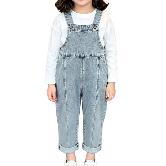 Ruyang Denim Overalls for Toddlers Rolled Hem Adjustable Strap Loose Rompers Kids Boys Girls Trendy Casual Pantalones