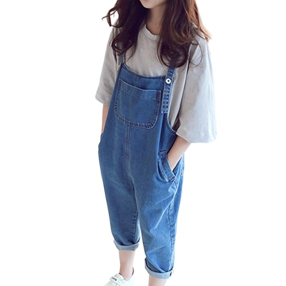 Ruyang Denim Overalls for Toddlers Rolled Hem Adjustable Strap Loose Rompers Kids Boys Girls Trendy Casual Pantalones