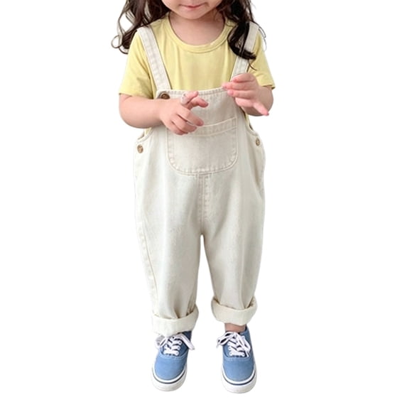Ruyang Denim Overalls for Toddlers Rolled Hem Adjustable Strap Loose Rompers Kids Boys Girls Trendy Casual Pantalones