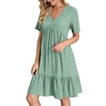 thumbnail image 1 of Ruyang Dresses fof Women, Women Casual Fashion Solid Color V Neck Short Sleeve Shirt Dress Summer Beach Sundress, 1 of 7