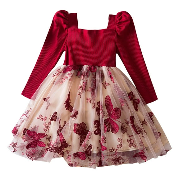Ruyang Dresses for Girls, Kids Girl Tutu Dress Spring Puff Long Sleeve Party Birthday Tulle Dresses Knee Length Casual Princess Dress