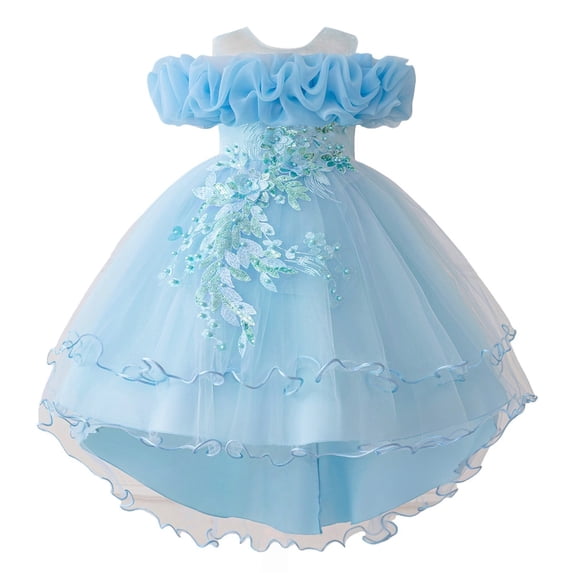 Ruyang Dresses for Teen Girls Flowy Embroidery Cold Shoulder Multi Layered Tulle Tutu Dresses Summer Princess Birthday Party Dresses
