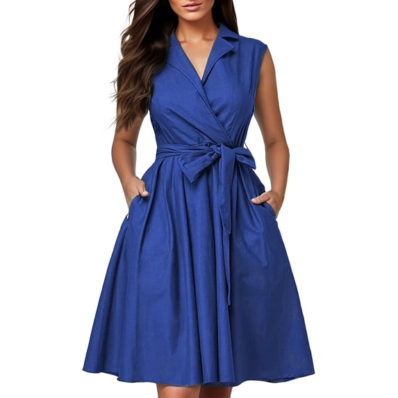 Ruyang Dresses for Women Summer Women's Floral Print Boho Dress Sleeveless Wrap V Neck Ruffle Belted A-Line Flowy Maxi Dresses