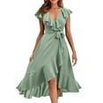 thumbnail image 1 of Ruyang Dresses for Women, Women Summer Boho Floral Casual Wrap V Neck Ruffle Cap Sleeveless Belt A-Line Pleated Hem Midi Sun Dress, 1 of 5