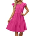 thumbnail image 1 of Ruyang Dresses for Women, Women's Summer Dresses Short Sleeve Square Neck Flowy A Line Casual Boho Mini Sundress A Line Knee Length Dress, 1 of 8
