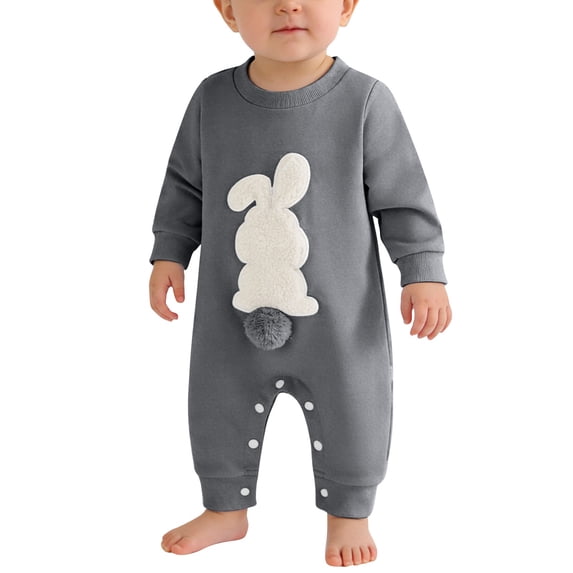 Ruyang Easter Baby Boy Girl Outfit Embroidery Bunny Rompers Bunny Tail Cotton Jumpsuit Unisex New Born My First Easter Clothes