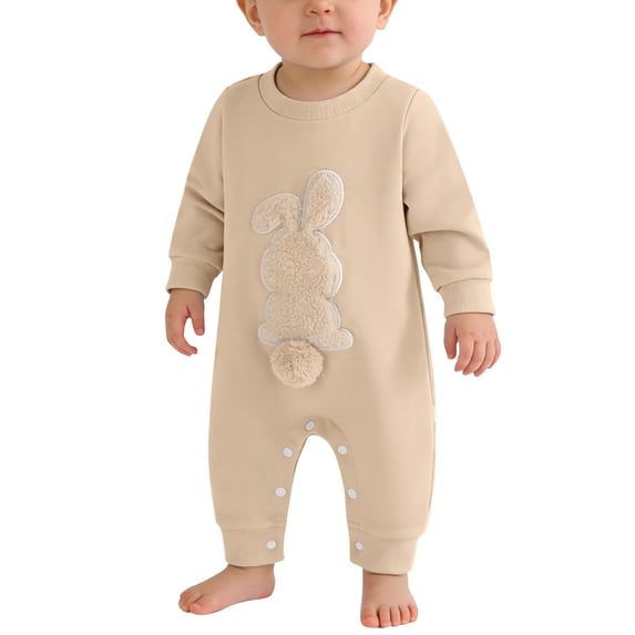 Ruyang Easter Baby Boy Girl Outfit Embroidery Bunny Rompers Bunny Tail Cotton Jumpsuit Unisex New Born My First Easter Clothes