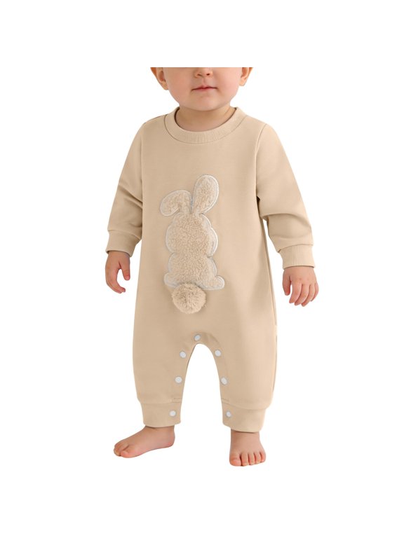 Easter Baby Boy Girl Outfit Embroidery Bunny Rompers Bunny Tail Cotton Jumpsuit Unisex New Born My First Easter Clothes