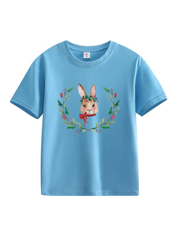 Easter Shirt for Toddler Girls Bunny Wreath Shirts Outfits Kids Girl 𝐂artoon Tee Summer New Fashionable T-Shirt