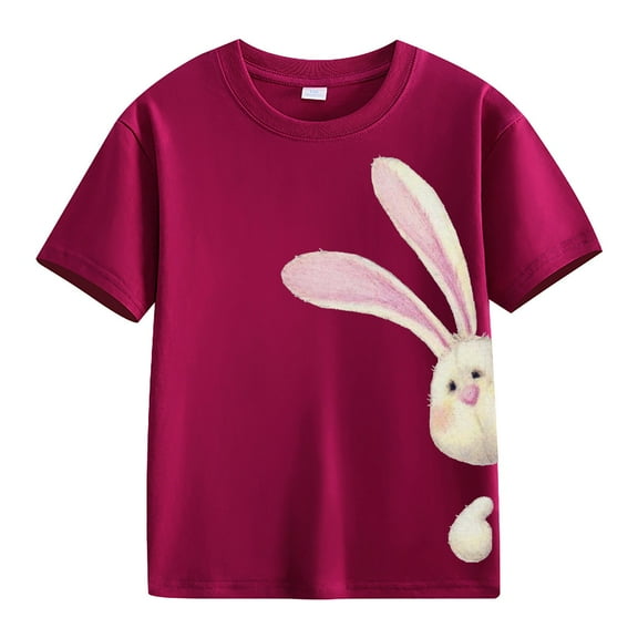 Ruyang Easter Short Sleeve Shirt for Girls 2025 Trendy Cute Bunny Graphic Print Crewneck Tunic Blouse Casual Sport Tops