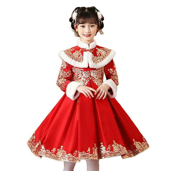 Ruyang Embroidery Tang Suit Kids Fairy Princess Dresses for 2025 Chinese Lunar New Year Girl Quilted Lined Warm Dress