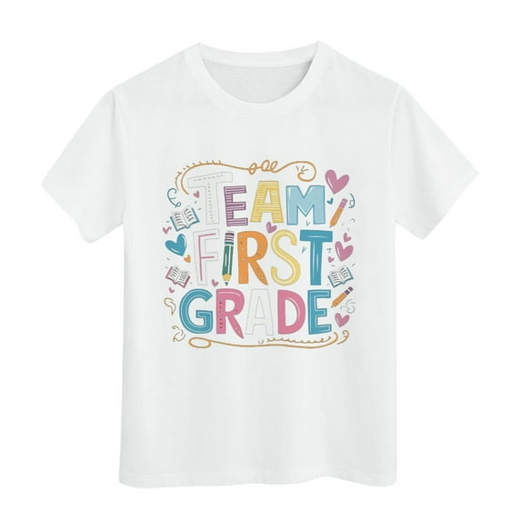 Ruyang FIRST GRADE Letter Printed Girls Kids Back To School T Shirt Short Sleeve Student School Tees 2025 Girls Shirts