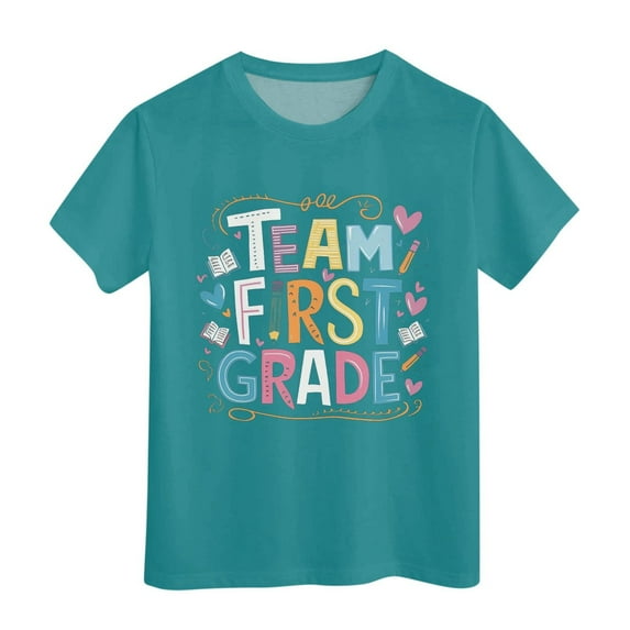 Ruyang FIRST GRADE Letter Printed Girls Kids Back To School T Shirt Short Sleeve Student School Tees 2025 Girls Shirts