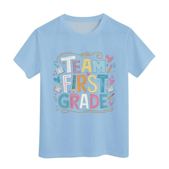 Ruyang FIRST GRADE Letter Printed Girls Kids Back To School T Shirt Short Sleeve Student School Tees 2025 Girls Shirts