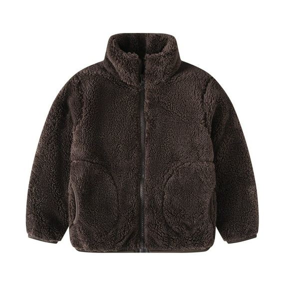 Ruyang Fleece Jacket for Kids Boys Girls Sherpa Fuzzy Coat Pockets Fall Winter Warm Plain Mock Neck Zip Up Furry Outwear