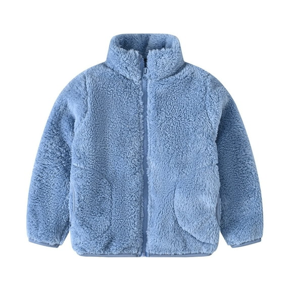 Ruyang Fleece Jacket for Kids Boys Girls Sherpa Fuzzy Coat Pockets Fall Winter Warm Plain Mock Neck Zip Up Furry Outwear