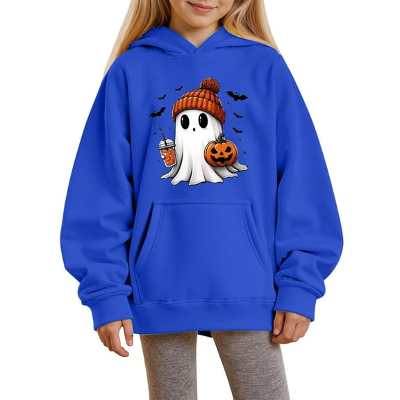 Ruyang Ghost Hoodies for Girls Boys Halloween Oversized Sweatshirts Kids Cute Letter Graphic Hoodie Long Sleeve Pullover