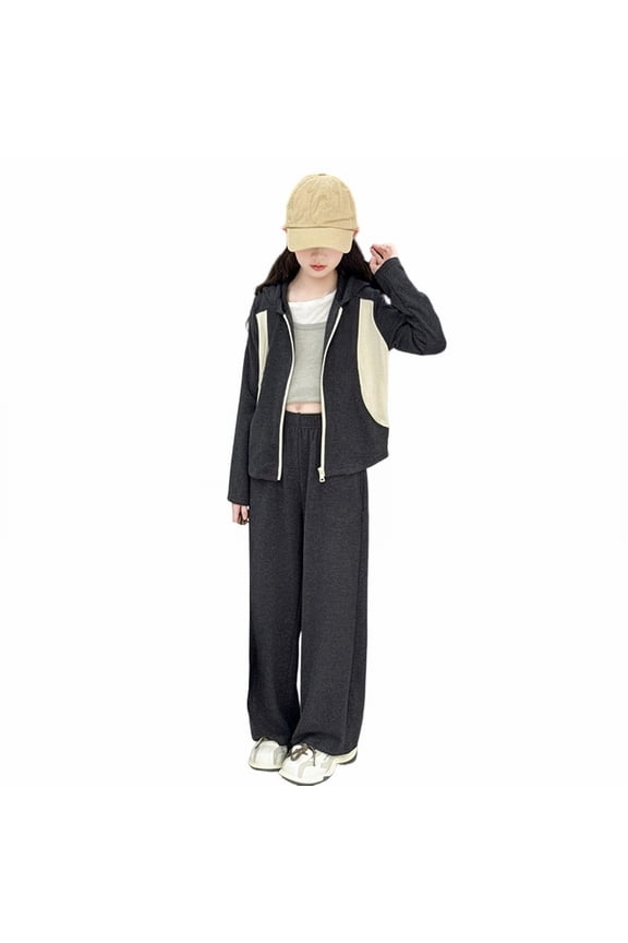 Girl 2 Piece Sweatsuit Hoodie Set Full Zip Hooded Jacket and Wide Leg Sweatpants Casual Outfits Teen Sports Preppy Jogger Set