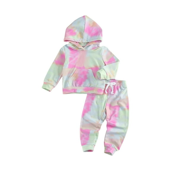 Ruyang Girl's 2PCS Outfits Fashion Tie-dye Hooded Pullover Sweatshirt and Sweatpants Set Baby Fall Winter Casual Sweatsuits