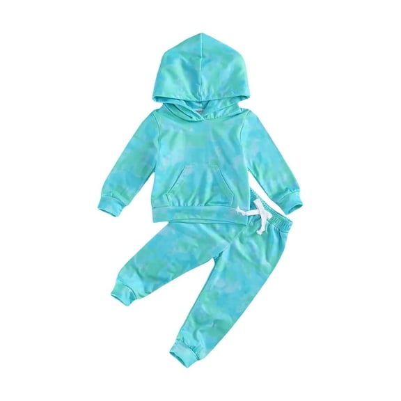 Ruyang Girl's 2PCS Outfits Fashion Tie-dye Hooded Pullover Sweatshirt and Sweatpants Set Baby Fall Winter Casual Sweatsuits