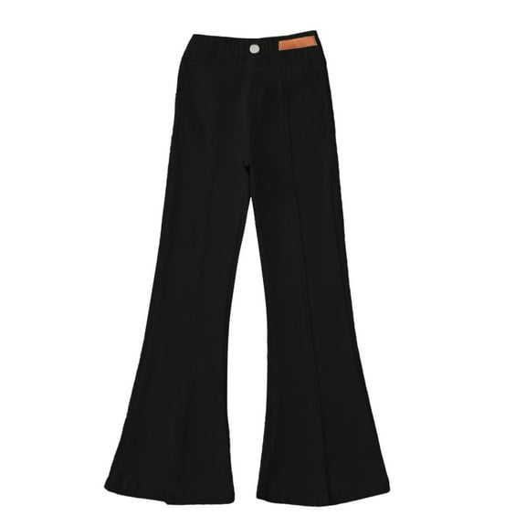 Ruyang Girl's Black Flare Jeans Button Front Elastic High Waist Flare Bell Bottom Pants Kids Split Stretchy Jeans Pants