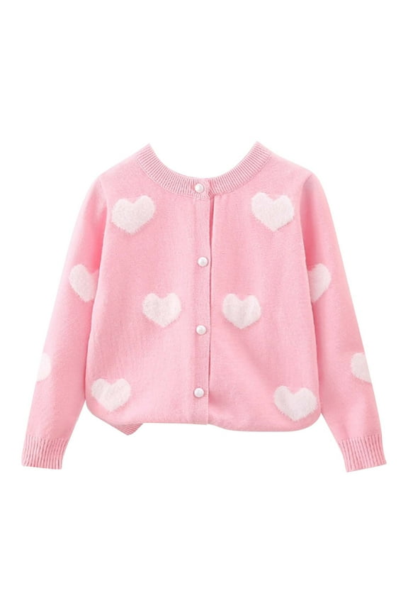 Girl's Knit Cardigan Toddler Girls Valentine Sweater Kids Button Down Knitted Sweater Heart Graphic Crewneck Sweatshirt