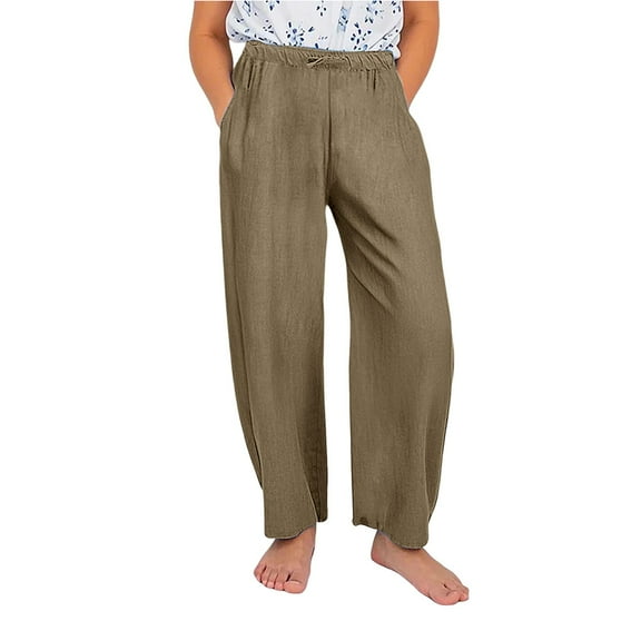 Ruyang Girl's Straight Cotton Wide Leg Pants Baggy Linen Pants Loose Fit Flowy Elastic Waist Trousers Teen Juniors High Waisted