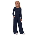 thumbnail image 1 of Ruyang Girls 2 Piece Casual Sets Round Neck Long Sleeve Top and Wide Leg Pants Outfits Solid Color Athletic Jogger Clothest, 1 of 9