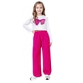 thumbnail image 1 of Ruyang Girls 2 Piece Outfit Sets Bow Print Long Sleeve Crop Tops Wide Leg Cargo Pants Kids Lightweight Athletic Clothes, 1 of 8