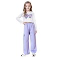 thumbnail image 1 of Ruyang Girls 2 Piece Outfit Sets Bow Print Long Sleeve Crop Tops Wide Leg Cargo Pants Kids Lightweight Athletic Clothes, 1 of 8