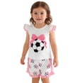thumbnail image 1 of Ruyang Girls 2 Piece Outfits Bow Soccer Sleeveless Ruffle Tops and Print Shorts Sets Cute Summer Athletic Sports Clothes, 1 of 4