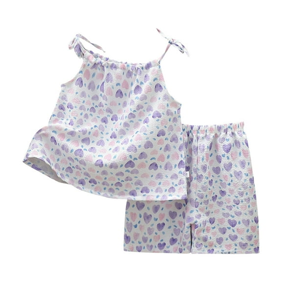 Ruyang Girls 2 Piece Set Adjustable Strap Tank Top and Elastic Waist Shorts Oil Painting Artistic Outfits Kids Cute Clothes