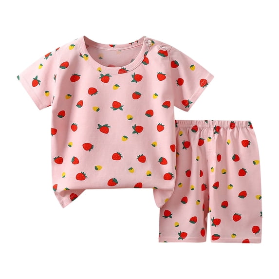 Ruyang Girls 2 Piece Set Short Sleeve Cherry Graphic Tee and Elastic Waist Shorts Lounge Set Kids Toddler Cute Summer Outfits
