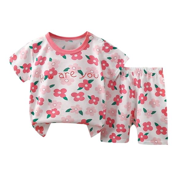 Ruyang Girls 2 Piece Set Short Sleeve Cherry Graphic Tee and Elastic Waist Shorts Lounge Set Kids Toddler Cute Summer Outfits