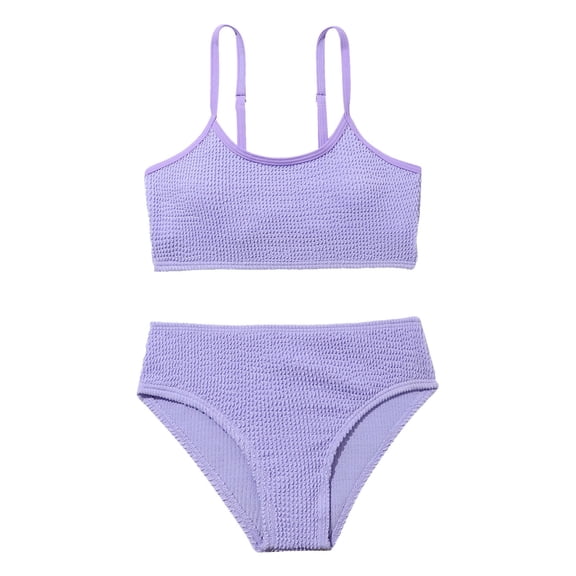 Ruyang Girls 2025 Kids Bikini Swimsuit Solid High Waist Set Youth Swimming Bathing Suits Spaghetti Athletic Sport Swimwear Suits