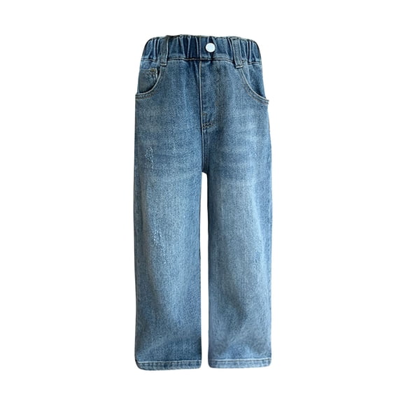 Ruyang Girls Baggy Jeans Straight Wide Leg Jeans Preppy Elastic High Waist Denim Pants Teens Vintage Trousers with Pocket