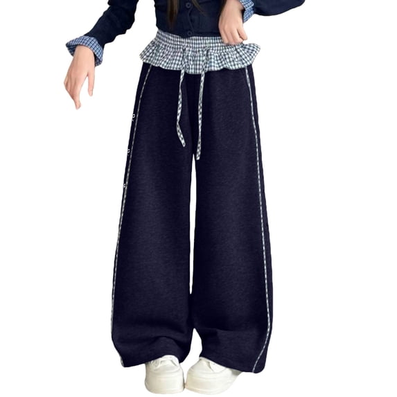 Ruyang Girls Baggy Wide Leg Sweatpants Y2K Gingham Elastic Waist Track Pants Teen Girl Sweat Pants Cute Casual Dance Trousers Pocket