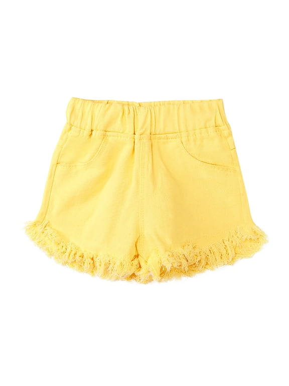Girls Big Kids Solid Color 𝚁aw Hem Distressed Ripped Denim Shorts Outdoor Casual High Waist Pants Baby Girl Clothes