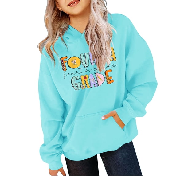 Ruyang Girls Boys 4th Grade Back to School Hoodie Kids Long Sleeve Cute First Day of School Hoodie Preppy Sweatshirts