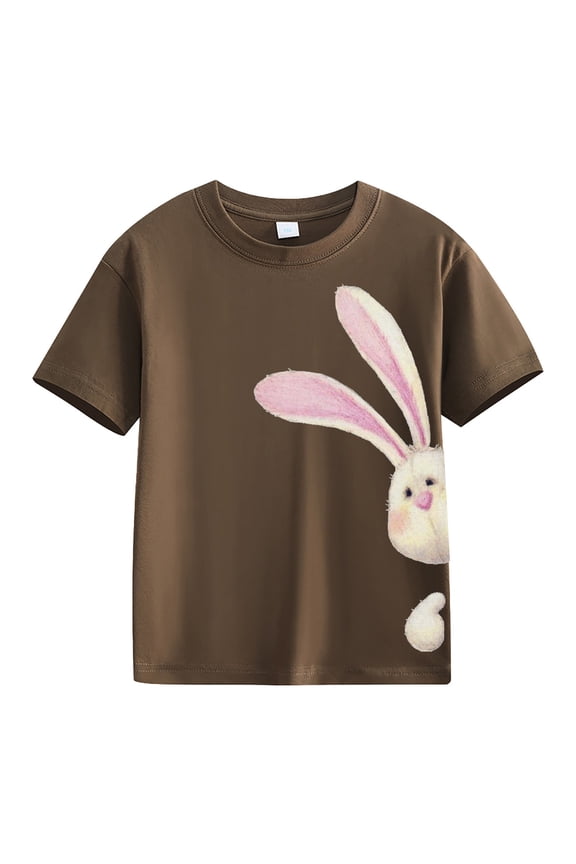 Girls Boys Bunny Graphic T-Shirt Cute Easter Bunny Printed Design, Adorable Short Sleeve Casual Top for Kids