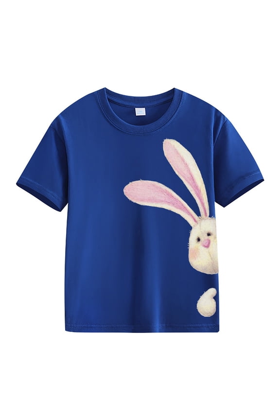 Girls Boys Bunny Graphic T-Shirt Cute Easter Bunny Printed Design, Adorable Short Sleeve Casual Top for Kids