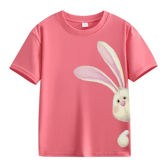Ruyang Girls Boys Bunny Graphic T-Shirt Cute Easter Bunny Printed Design, Adorable Short Sleeve Casual Top for Kids