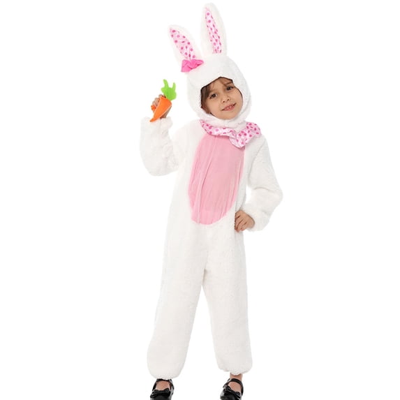 Ruyang Girls Boys Easter Outfit Cute Bunny Romper Long Ear Rabbit Hoodie Jumpsuit Toddler Kid Furry Warm Onesie Fleece Lined Clothes