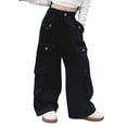 thumbnail image 1 of Ruyang Girls Cargo Active Pants with Multiple Pocket Solid Color Sweatpants Elastic Waist Baggy Hip Hop Jogger Trousers, 1 of 6