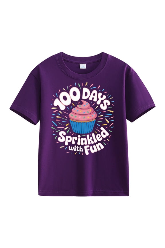 Girls Casual Short Sleeved T Shirt 100 Days Of School Opening 100 Days Anniversary Personality Loose Short Sleeved