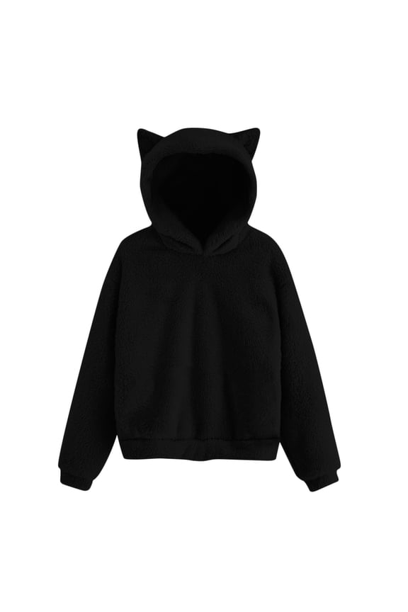 Girls Cat Ears Fleece Hoodies Kids Fuzzy Cute Hooded Sweatshirts Fall Winter Warm Soft Furry School Pullover Top