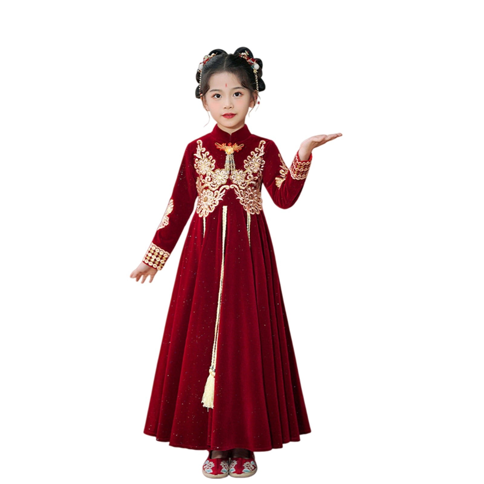 slim fit dress slacks Red Sequined Velvet Mothers Maxi Cheongsam Qipao Dress main image 1